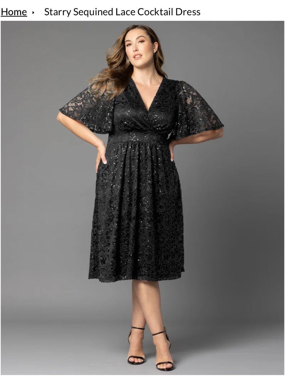 Kiyonna Black Sequined Lace Midi Dress